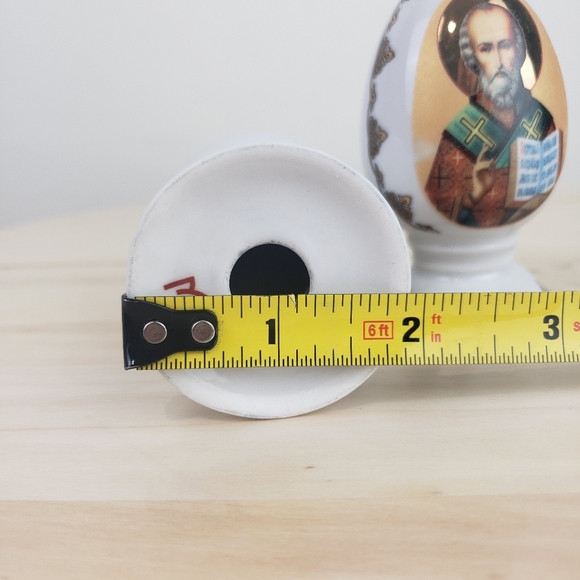 Korosten Porcelain Easter Egg Jesus Christ St. Nicholas Ukraine White & Gold - Picture 10 of 10